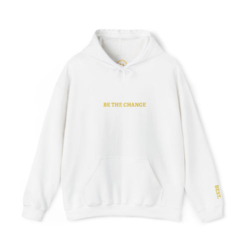 BE THE CHANGE Gold Embroidered Modern-Classic Minimalist Hoodie