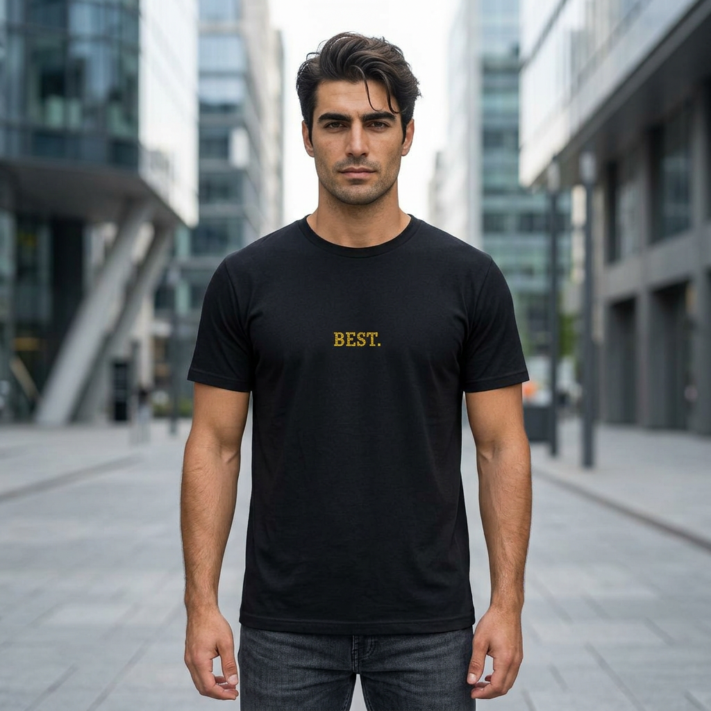 BEST. Gold Embroidered Modern-Classic Minimalist T-Shirt