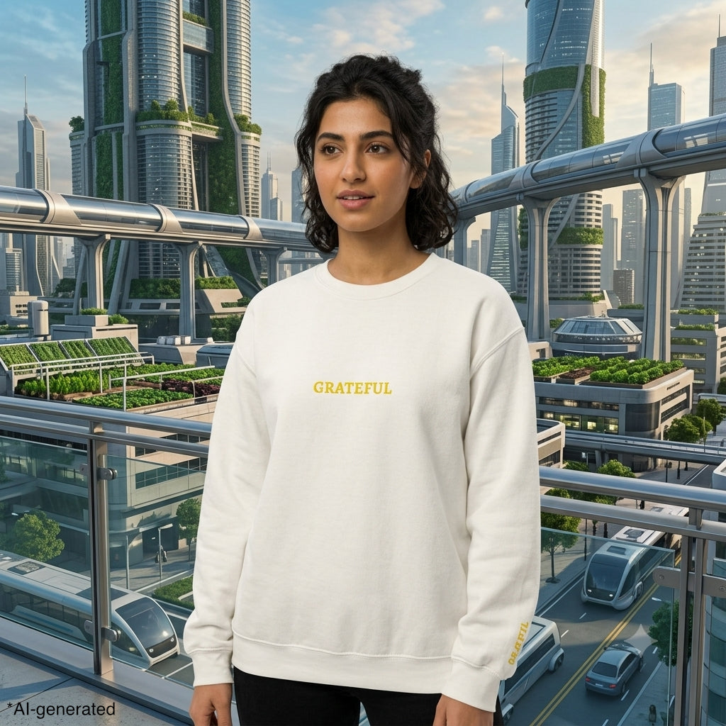 GRATEFUL Gold Embroidered Modern-Classic Minimalist Sweater